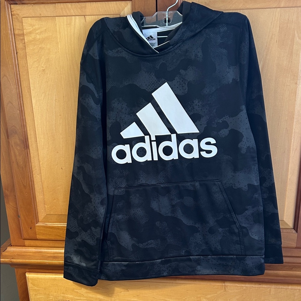 adidas Black Camo Pullover Hoodie with White Logo